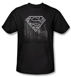 Superman Kids T-shirt DC Comics Metropolis Skyline Black Tee Youth