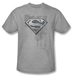 Superman Kids T-shirt Riveted Metal Logo Heather Gray Tee Youth