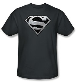 Superman Kids T-shirt Super Metallic Shield Charcoal Gray Tee Youth