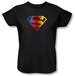 Superman Ladies T-shirt DC Comics Gradient Shield Logo Black Tee Shirt