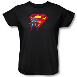 Superman Ladies T-shirt DC Comics Logo Shield Black Tee Shirt