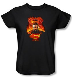 Superman Ladies T-shirt DC Comics Man On Fire Black Tee Shirt