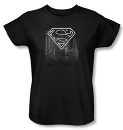 Superman Ladies T-shirt DC Comics Metropolis Skyline Black Tee Shirt