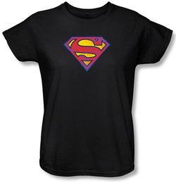 Superman Ladies T-shirt DC Comics Neon Distress Logo Black Tee Shirt