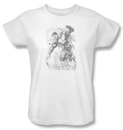 Superman Ladies T-shirt DC Comics Pencil City Sketch White Tee Shirt