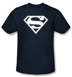 Superman Logo Kids T-Shirt Navy And White Shield Navy Blue Tee Youth