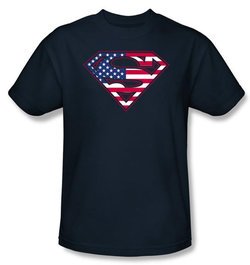 Superman Logo Shirt USA Patriotic Flag Shield Navy Blue T-Shirt Tee