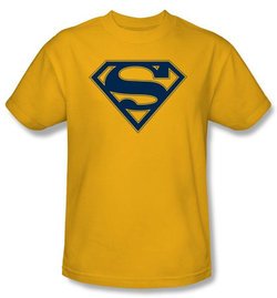 Superman Logo T-Shirt Navy And Gold Shield Gold Adult Tee Shirt