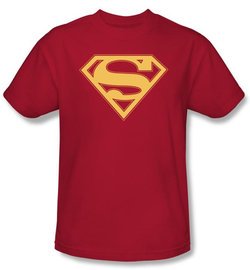 Superman Logo T-Shirt Red And Gold Shield Adult Red Tee Shirt