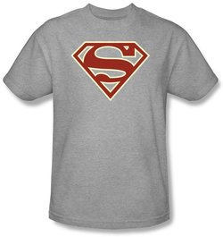 Superman Logo T-shirt Crimson and Cream Shield Adult Gray Tee Shirt