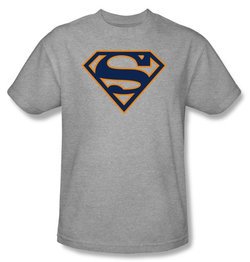 Superman Logo T-shirt Navy and Orange Shield Heather Gray Tee Shirt