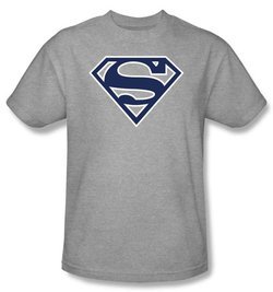 Superman Logo T-shirt Navy and White Shield Adult Gray Tee Shirt