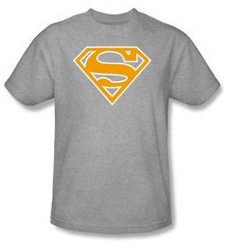 Superman Logo T-shirt Orange and White Shield Adult Gray Tee