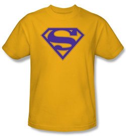 Superman Logo T-shirt Purple And Gold Shield Adult Gold Tee Shirt