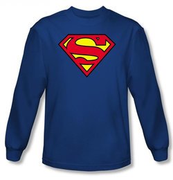 Superman Long Sleeve T-shirt Classic Logo Shield Adult Royal Blue Tee