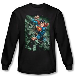 Superman Long Sleeve T-shirt DC Comics Indestructible Black Tee Shirt