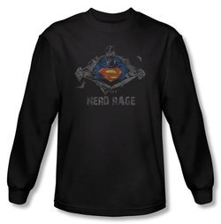 Superman Long Sleeve T-shirt DC Comics Nerd Rage Black Tee Shirt