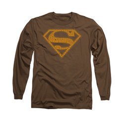 Superman Shirt 60's Shield Long Sleeve Coffee Tee T-Shirt