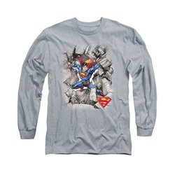 Superman Shirt Break Through Long Sleeve Athletic Heather Tee T-Shirt