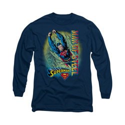 Superman Shirt Break Through Long Sleeve Navy Tee T-Shirt