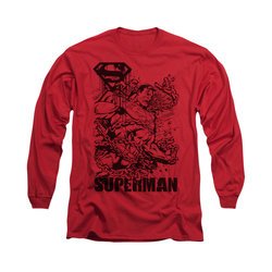 Superman Shirt Breaking Chains Long Sleeve Red Tee T-Shirt