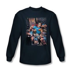 Superman Shirt Bullet Proof Long Sleeve Navy Tee T-Shirt