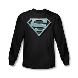 Superman Shirt Chrome Shield Long Sleeve Black Tee T-Shirt