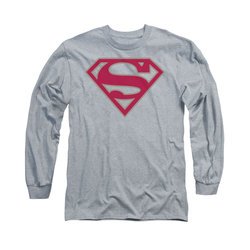 Superman Shirt Crimson Shield Long Sleeve Athletic Heather Tee T-Shirt