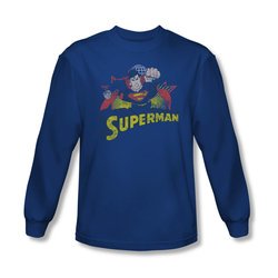 Superman Shirt Distresed Long Sleeve Royal Tee T-Shirt