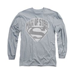 Superman Shirt Distressed Man Of Steel Long Sleeve Athletic Heather Tee T-Shirt