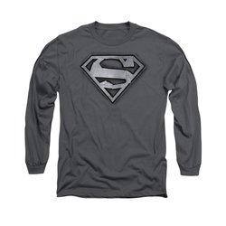 Superman Shirt Duct Tape Shield Long Sleeve Charcoal Tee T-Shirt