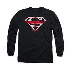 Superman Shirt English Shield Long Sleeve Black Tee T-Shirt