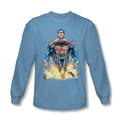 Superman Shirt Explosions Long Sleeve Carolina Blue Tee T-Shirt