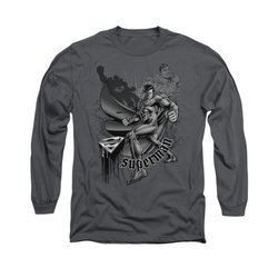 Superman Shirt Fight And Flight Long Sleeve Charcoal Tee T-Shirt