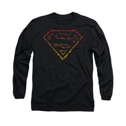 Superman Shirt Flame Outlined Long Sleeve Black Tee T-Shirt