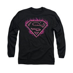 Superman Shirt Fuchia Flames Long Sleeve Black Tee T-Shirt