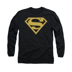 Superman Shirt Gold Shield Long Sleeve Black Tee T-Shirt