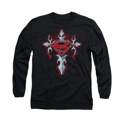 Superman Shirt Gothic Cross Long Sleeve Black Tee T-Shirt