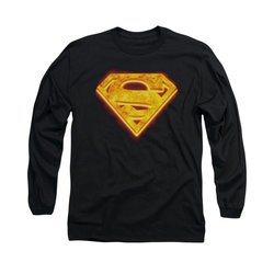 Superman Shirt Hot Steel Shield Long Sleeve Black Tee T-Shirt