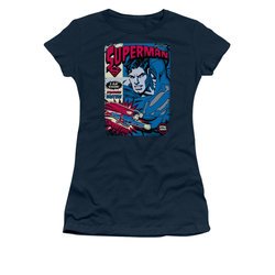 Superman Shirt Juniors Action Packed Navy T-Shirt