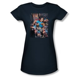 Superman Shirt Juniors Bullet Proof Navy T-Shirt