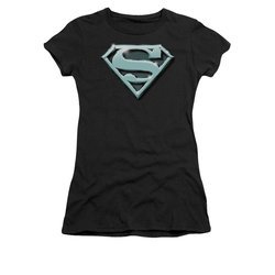 Superman Shirt Juniors Chrome Shield Black T-Shirt