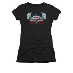 Superman Shirt Juniors Chrome Wings Black T-Shirt