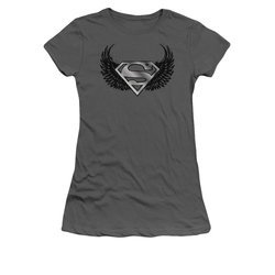 Superman Shirt Juniors Dirty Wings Charcoal T-Shirt