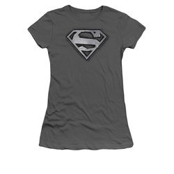 Superman Shirt Juniors Duct Tape Shield Charcoal T-Shirt