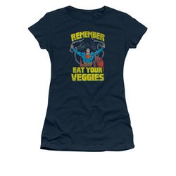 Superman Shirt Juniors Eat Veggies Navy T-Shirt