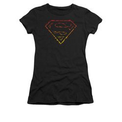 Superman Shirt Juniors Flame Outlined Black T-Shirt