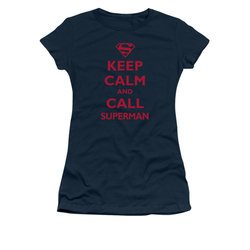 Superman Shirt Juniors Keep Calm Navy T-Shirt