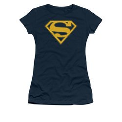 Superman Shirt Juniors Maize Shield Navy T-Shirt