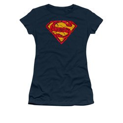 Superman Shirt Juniors Shattered Shield Navy T-Shirt